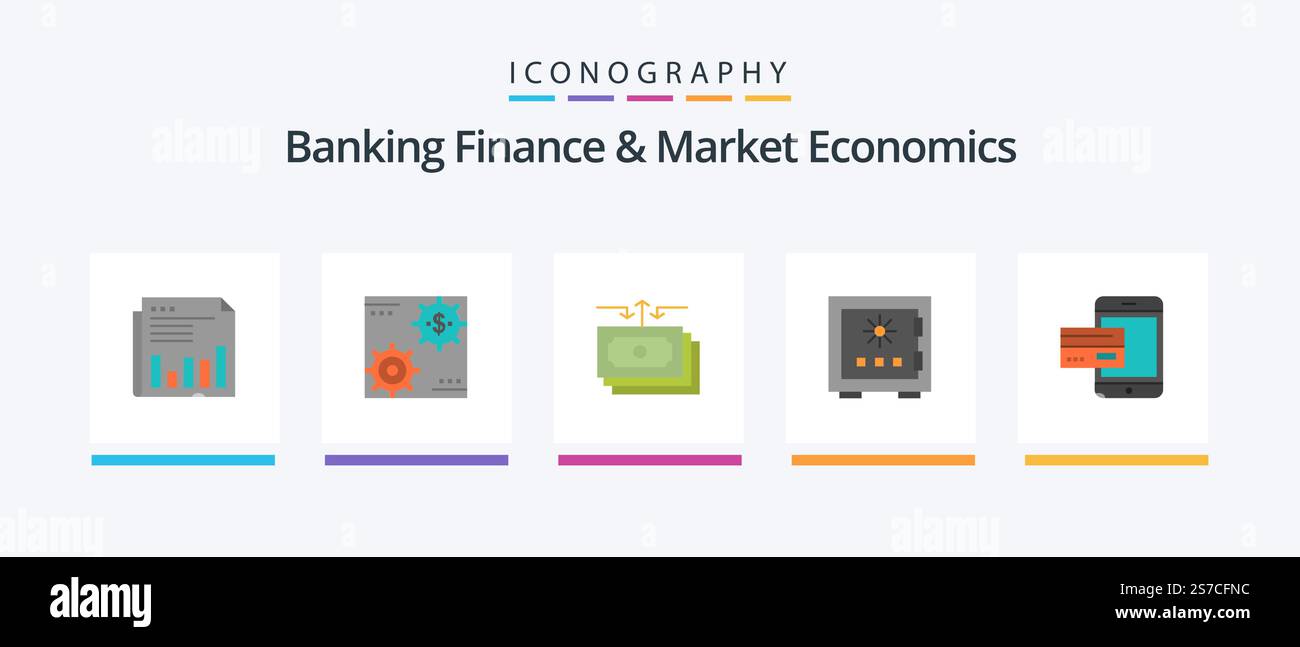 Banking Finance And Market Economics Flat 5 Icon Pack Including cash ...