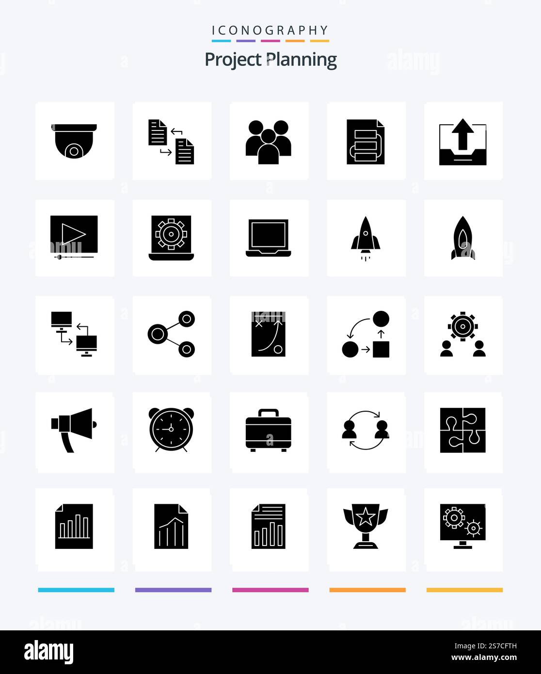 Creative Project Planing 25 Glyph Solid Black icon pack  Such As tactic. planning. employee. file. team Stock Vector
