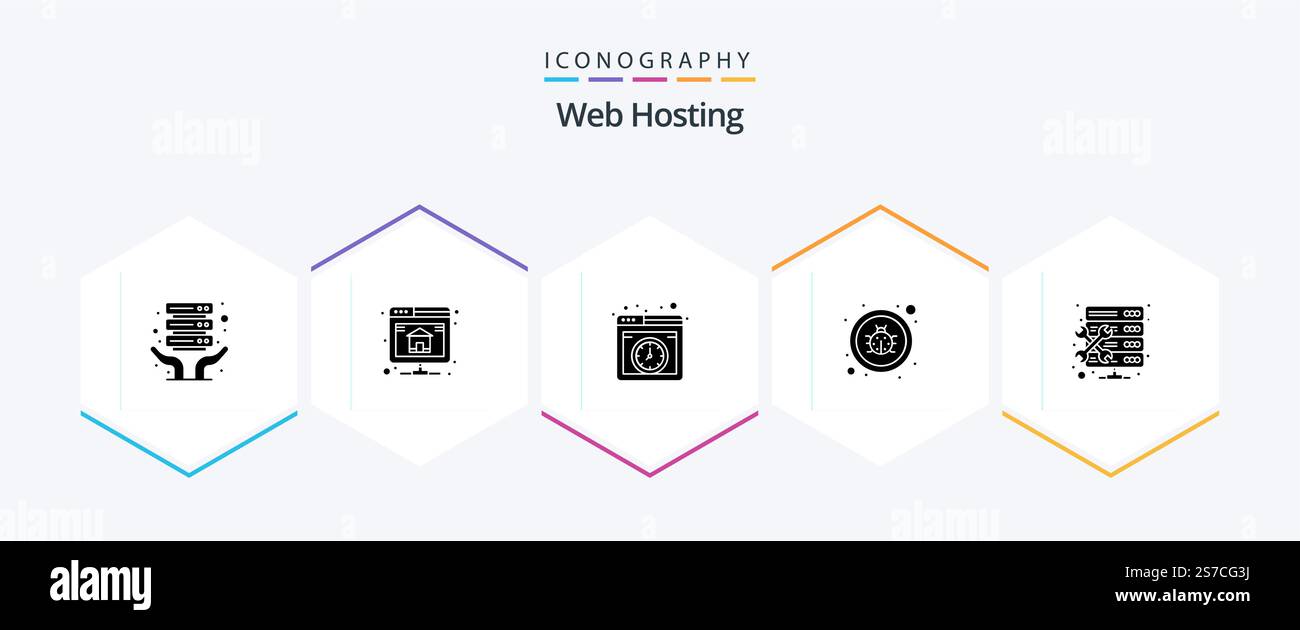 Web Hosting 25 Glyph icon pack including maintenance. admin. hosting. virus. fixing Stock Vector