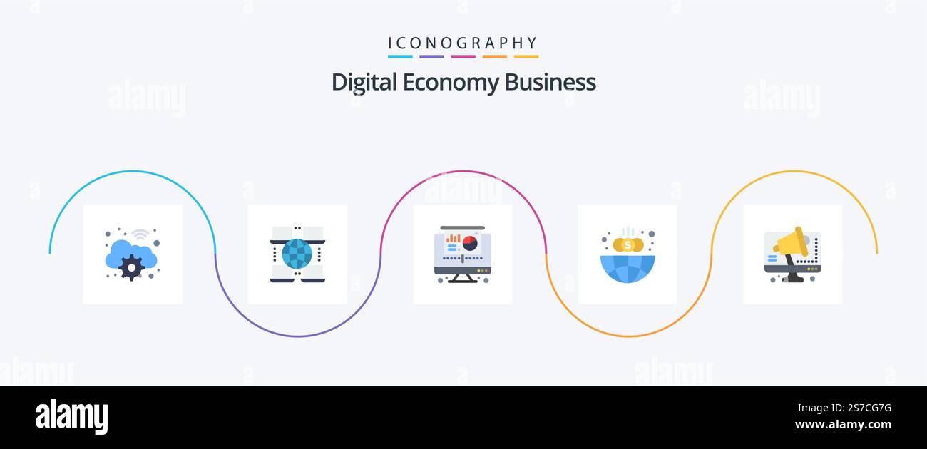 Digital Economy Business Flat 5 Icon Pack Including computer ...
