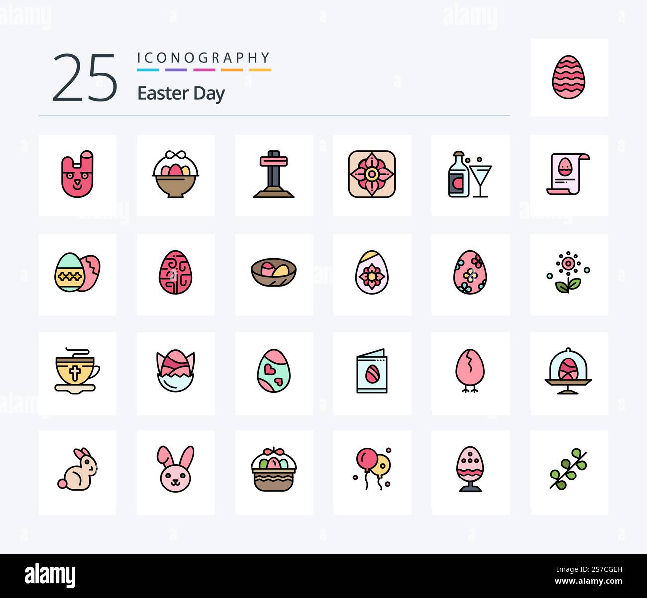 Easter 25 Line Filled icon pack including easter. glass. christian. wine. easter Stock Vector