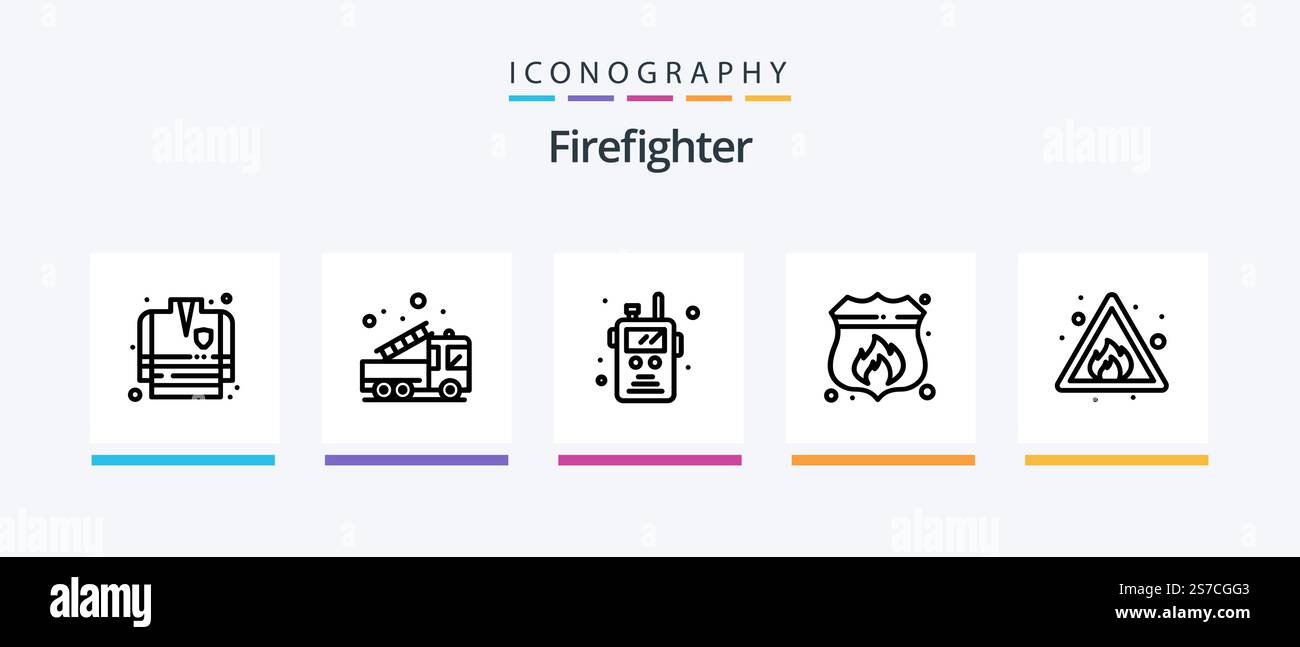 Firefighter Line 5 Icon Pack Including water place. protection. exit ...