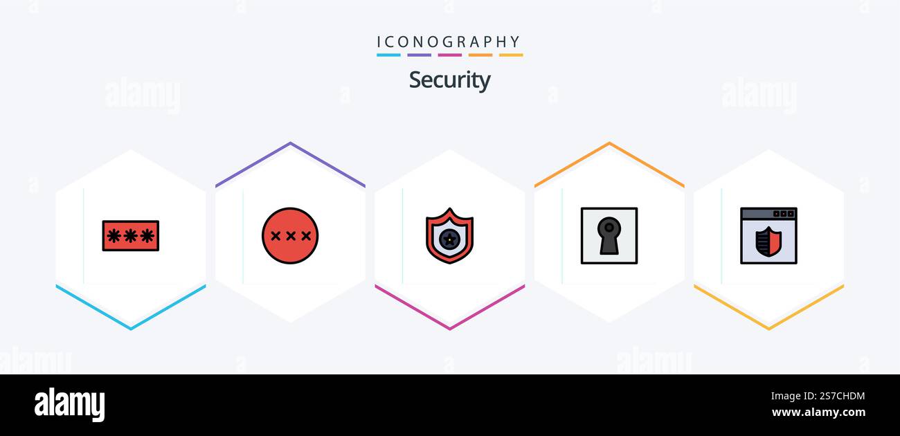 Security 25 FilledLine icon pack including secure. security. security. safe. key Stock Vector