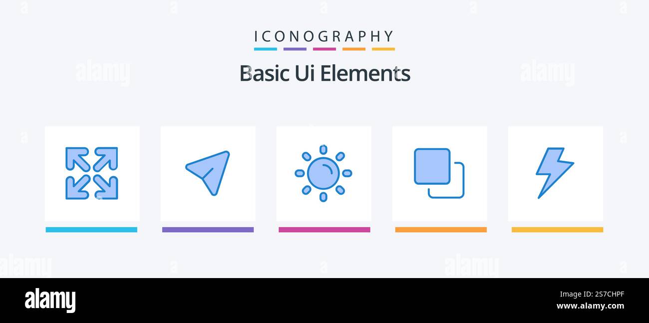 Basic Ui Elements Blue 5 Icon Pack Including electric. power. light. stack. media. Creative Icons Design Stock Vector