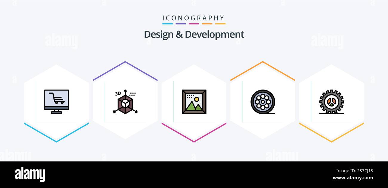 Design and Development 25 FilledLine icon pack including web. line. programing. design. picture Stock Vector