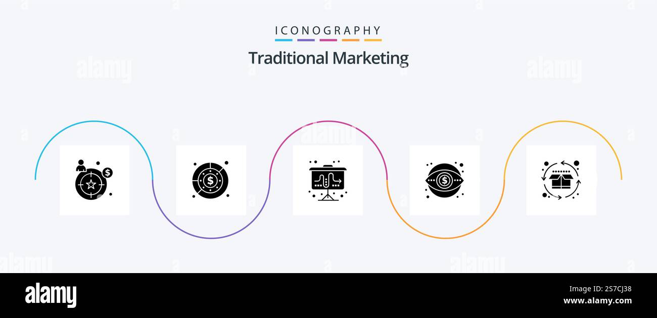 Traditional Marketing Glyph 5 Icon Pack Including cycle. money ...