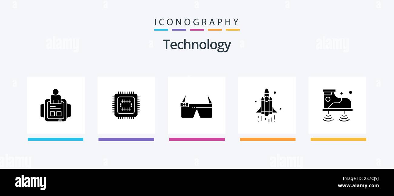 Technology Glyph 5 Icon Pack Including wifi. technology. device. space. launch. Creative Icons Design Stock Vector
