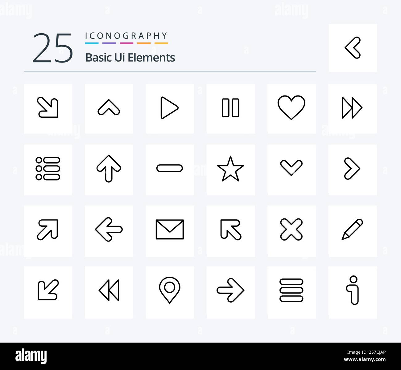 Basic Ui Elements 25 Line icon pack including sign. love. media. vedio ...
