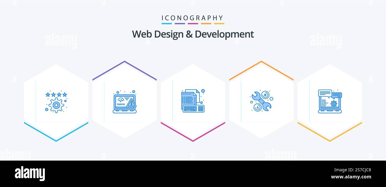 Web Design And Development 25 Blue icon pack including browser. tool. error. repair. keyboard Stock Vector