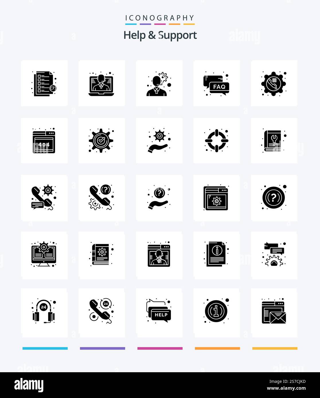 Creative Help And Support 25 Glyph Solid Black icon pack  Such As call. email. customer service. support. help Stock Vector