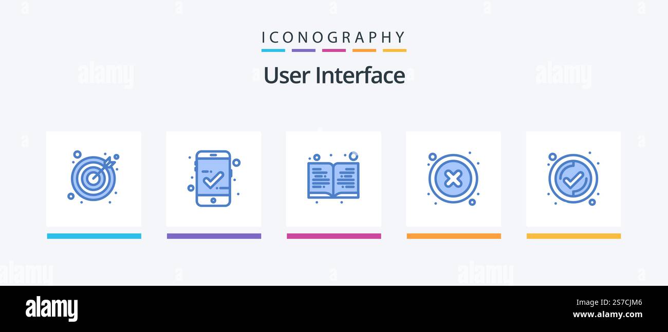 User Interface Blue 5 Icon Pack Including . user. read. tick. user. Creative Icons Design Stock Vector