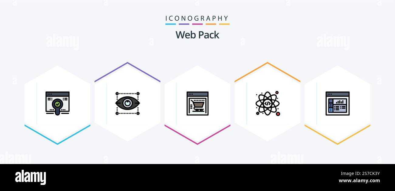 Web Pack 25 FilledLine icon pack including . graphics. ecommerce. design. atom Stock Vector