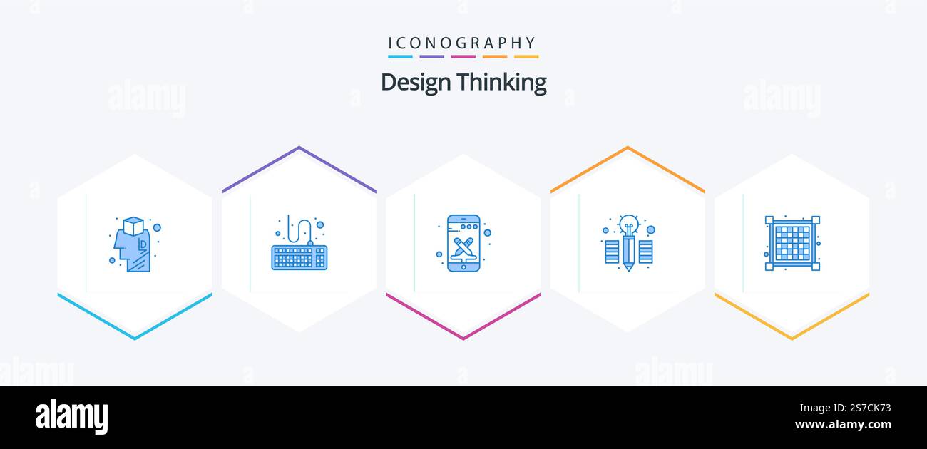 Design Thinking 25 Blue icon pack including view. grid. design. pencil. creative Stock Vector