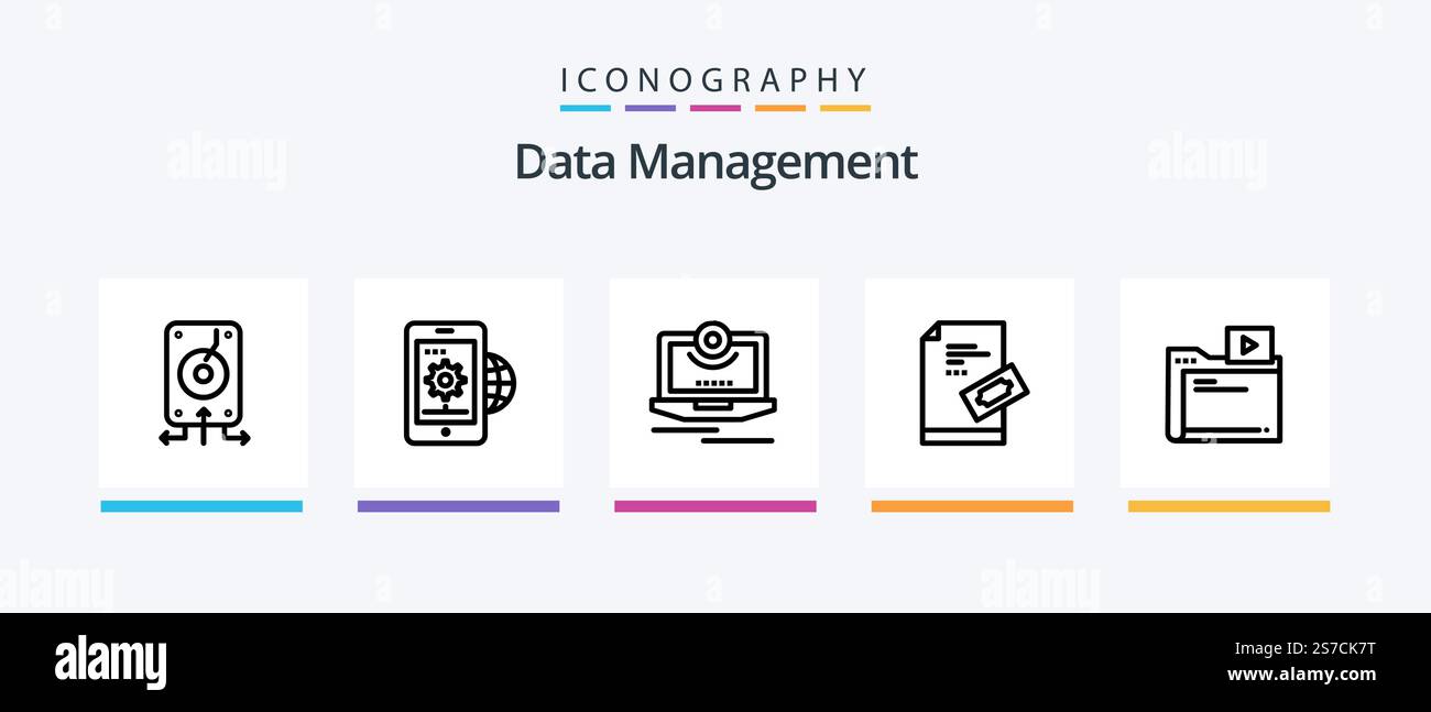 Data Management Line 5 Icon Pack Including data. settings. data. preferences. clock. Creative Icons Design Stock Vector