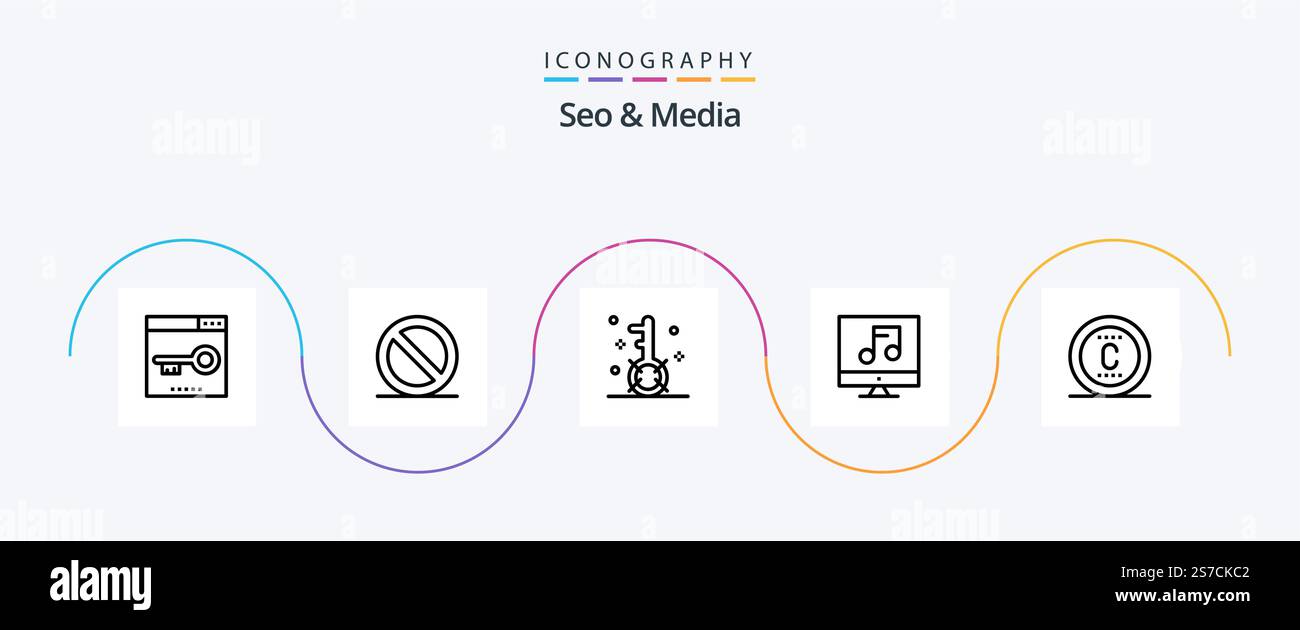 Seo and Media Line 5 Icon Pack Including copyright. multimedia. engine ...