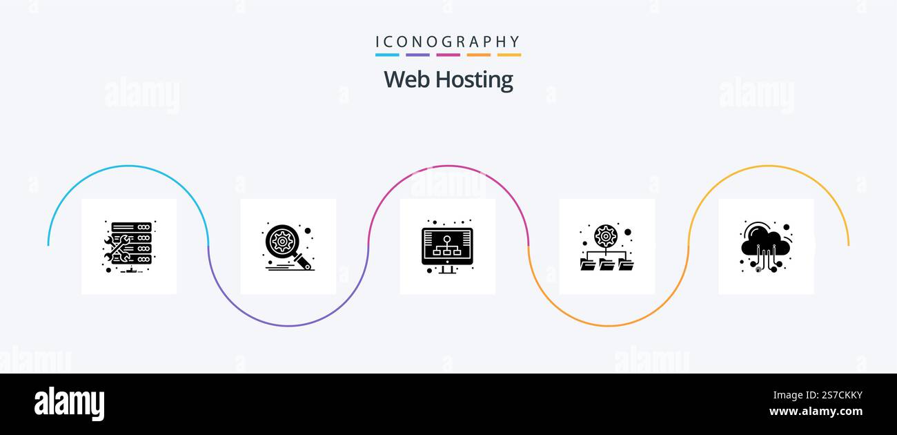 Web Hosting Glyph 5 Icon Pack Including web. hosting. hosting. cloud. folders Stock Vector