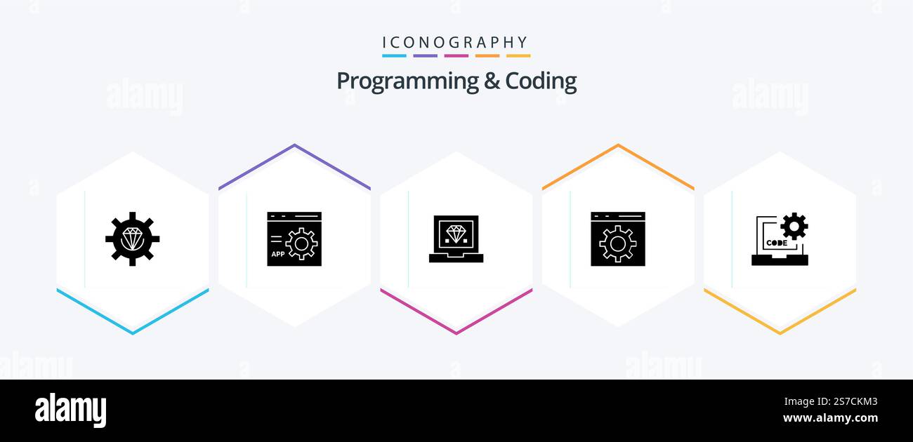 Programming And Coding 25 Glyph icon pack including develop. code. development. development Stock Vector