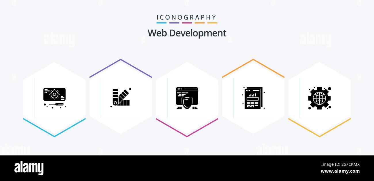 Web Development 25 Glyph icon pack including interface. web stats. protection. graph. chart Stock Vector