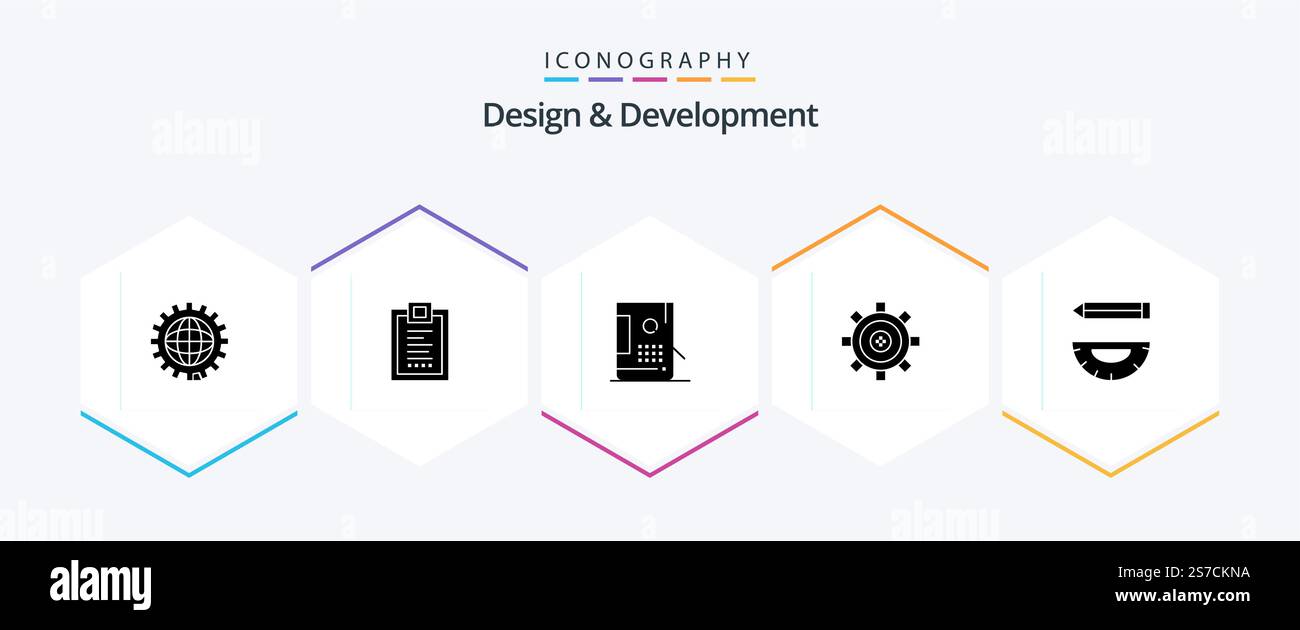 Design and Development 25 Glyph icon pack including development. coding. design. paint. design Stock Vector