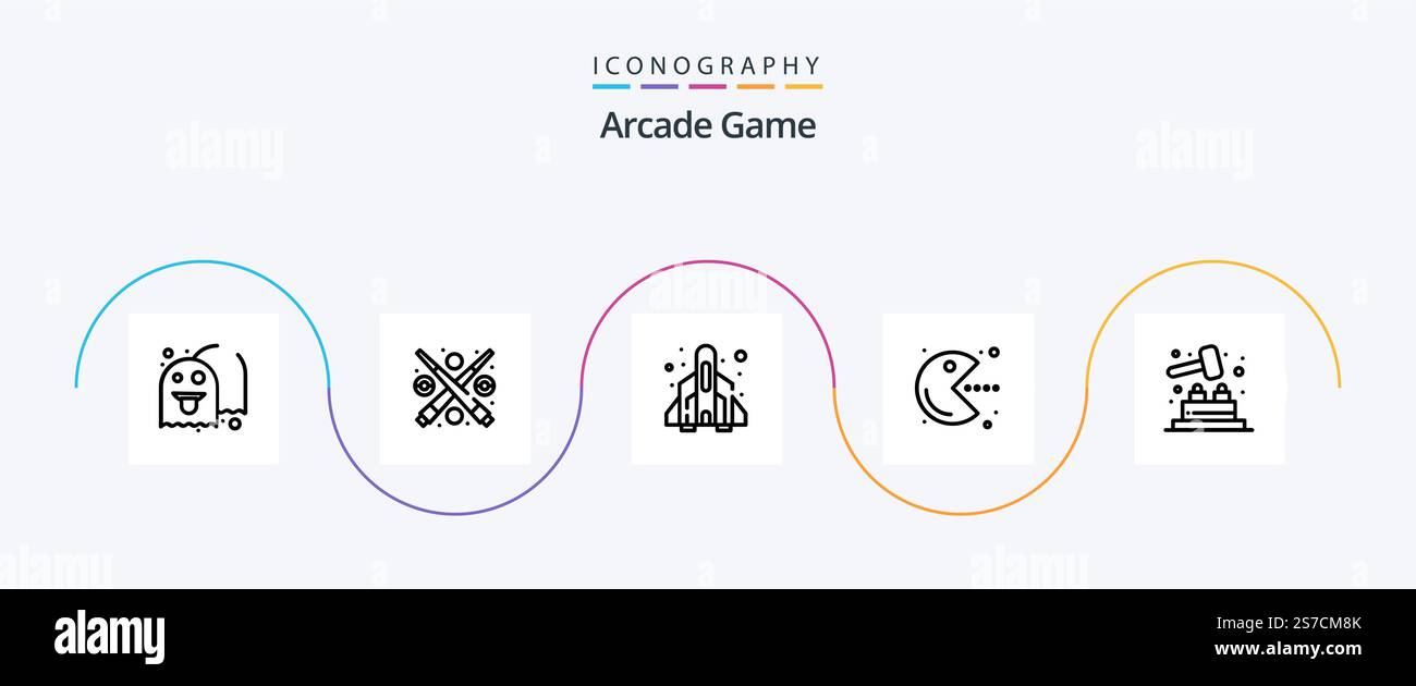 Arcade Line 5 Icon Pack Including game. play. rocket. game. pacman ...