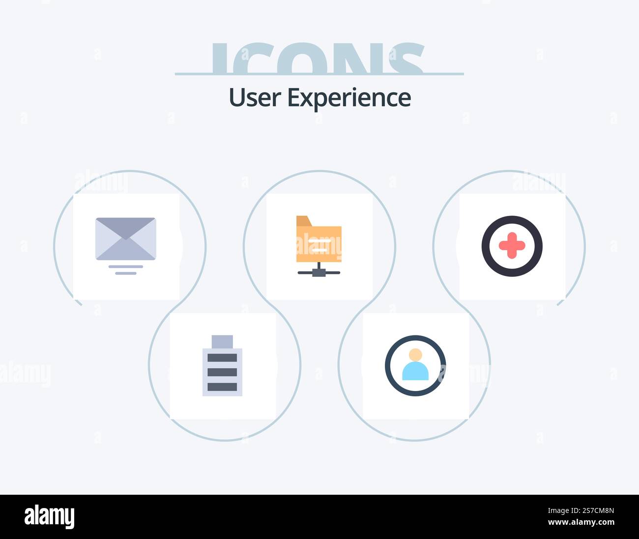 User Experience Flat Icon Pack 5 Icon Design. . . message. plus. media Stock Vector