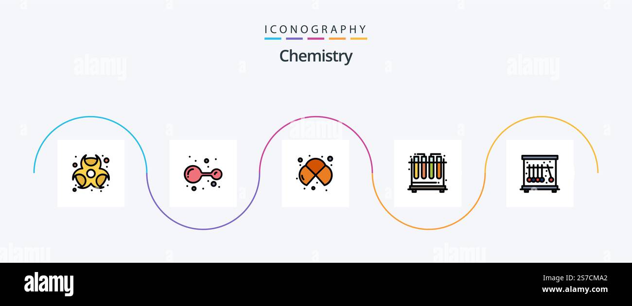 Chemistry Line Filled Flat 5 Icon Pack Including pendulum. tubes. atoms ...