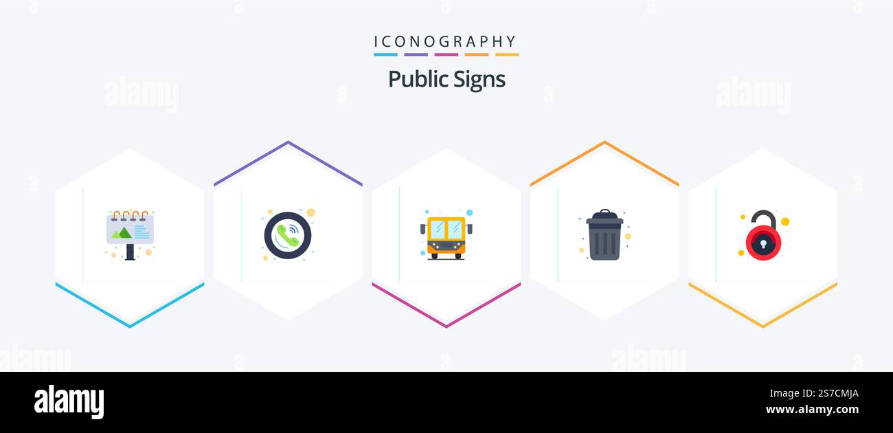 Public Signs 25 Flat icon pack including unlock. recycle. bus. public ...