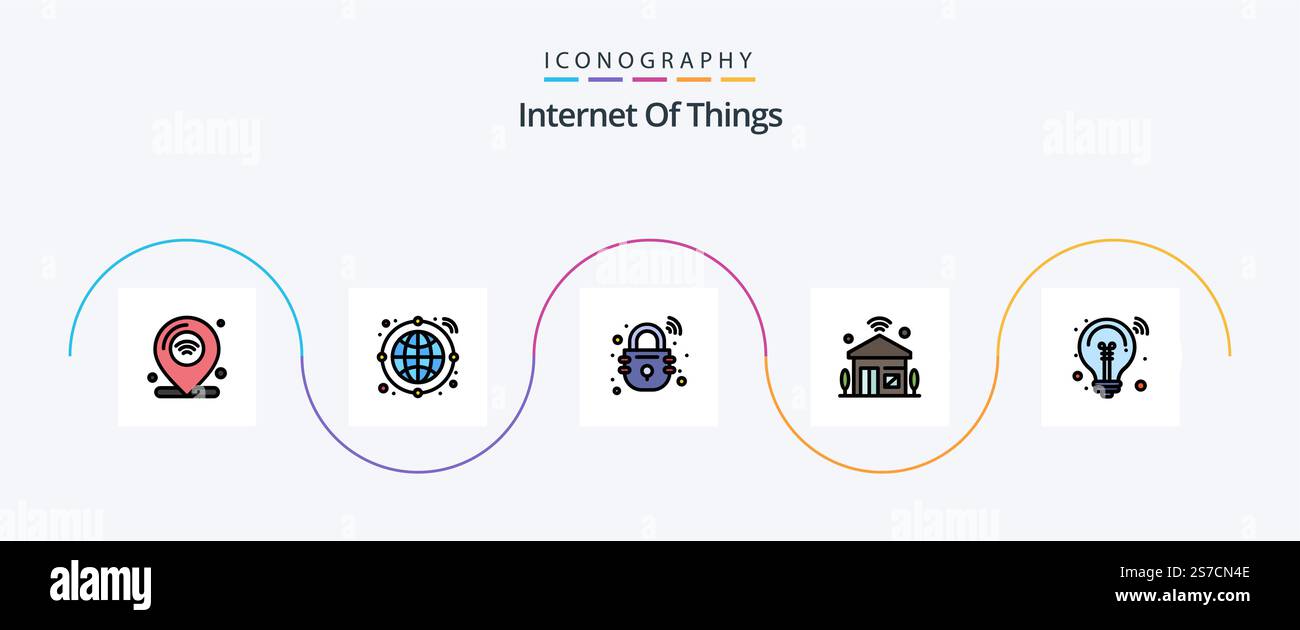 Internet Of Things Line Filled Flat 5 Icon Pack Including bulb. iot ...