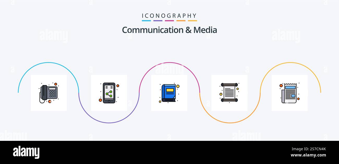 Communication And Media Line Filled Flat 5 Icon Pack Including ...