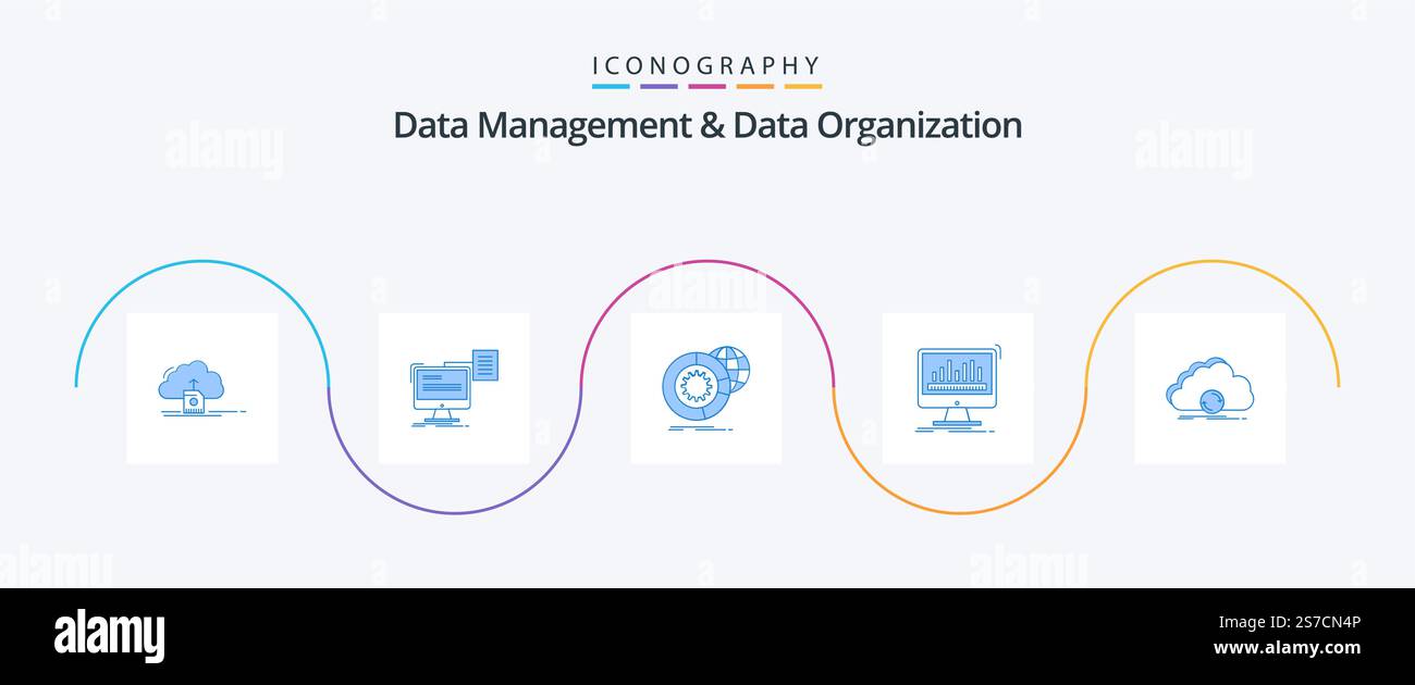 Data Management And Data Organization Blue 5 Icon Pack Including dashboard. analytics. cv. services. analysis Stock Vector