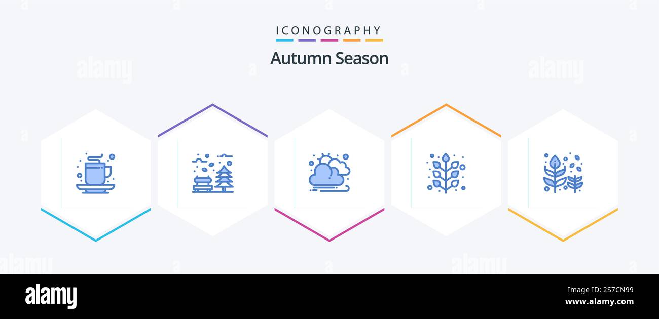 Autumn 25 Blue icon pack including autumn. leaf. tree. fall. sun Stock Vector
