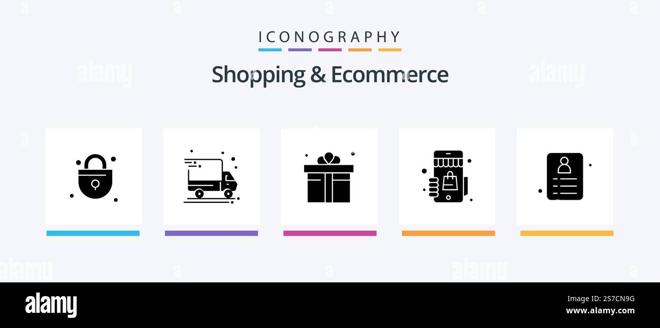 Shopping and Ecommerce Glyph 5 Icon Pack Including . card. retail ...