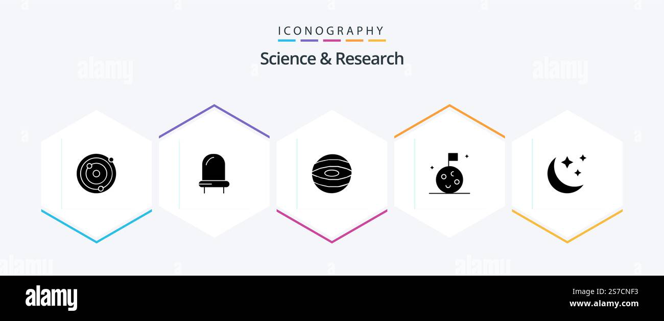 Science 25 Glyph icon pack including . . space. night. crescent Stock Vector