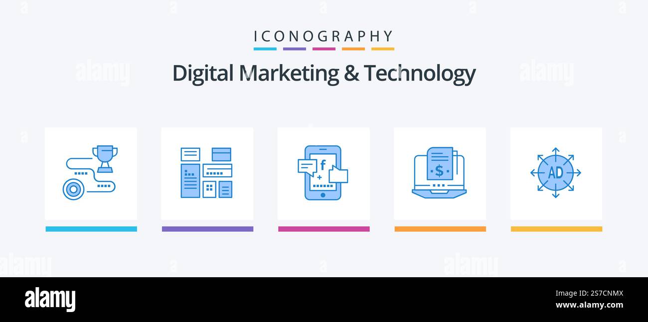 Digital Marketing And Technology Blue 5 Icon Pack Including advertising ...