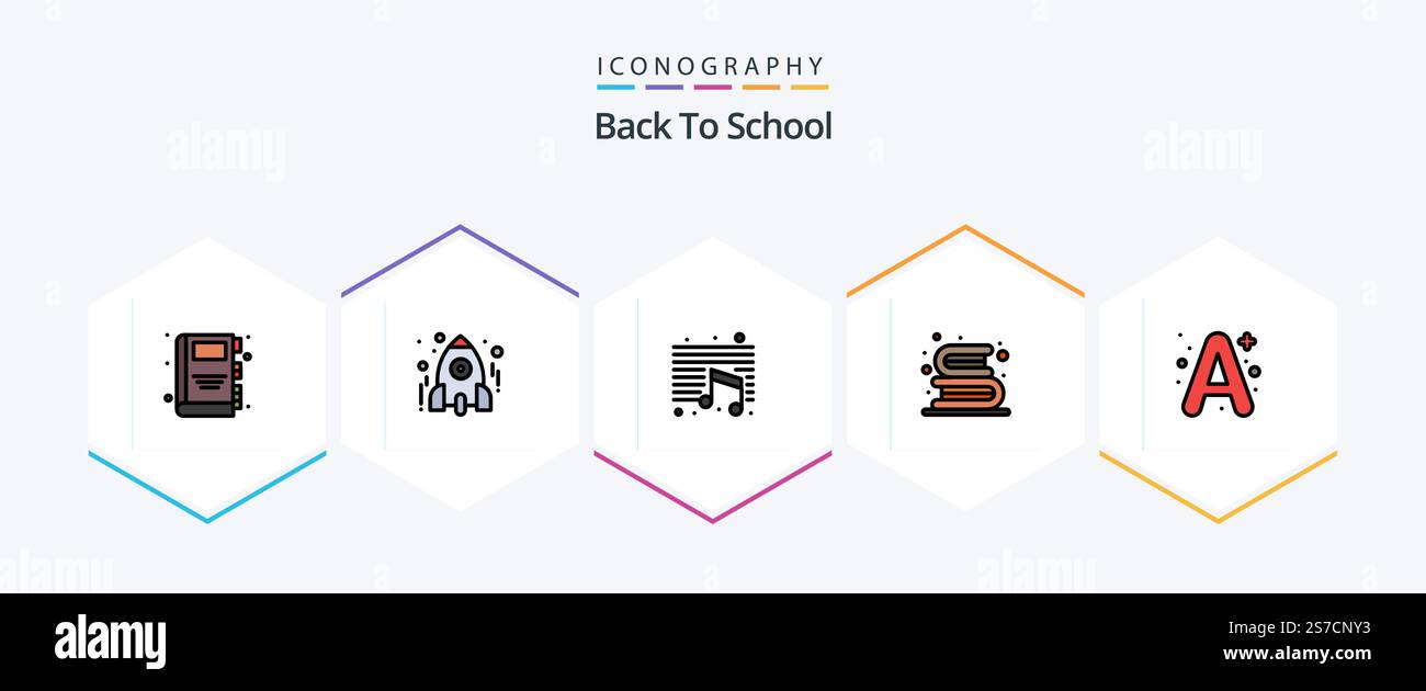 Back To School 25 FilledLine icon pack including a. library. music. education. back to school Stock Vector
