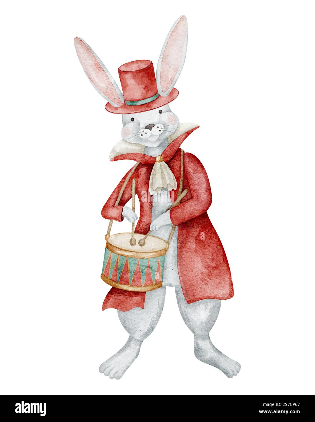 Watercolor illustration of a Bunny dressed as a Circus Performer and ...