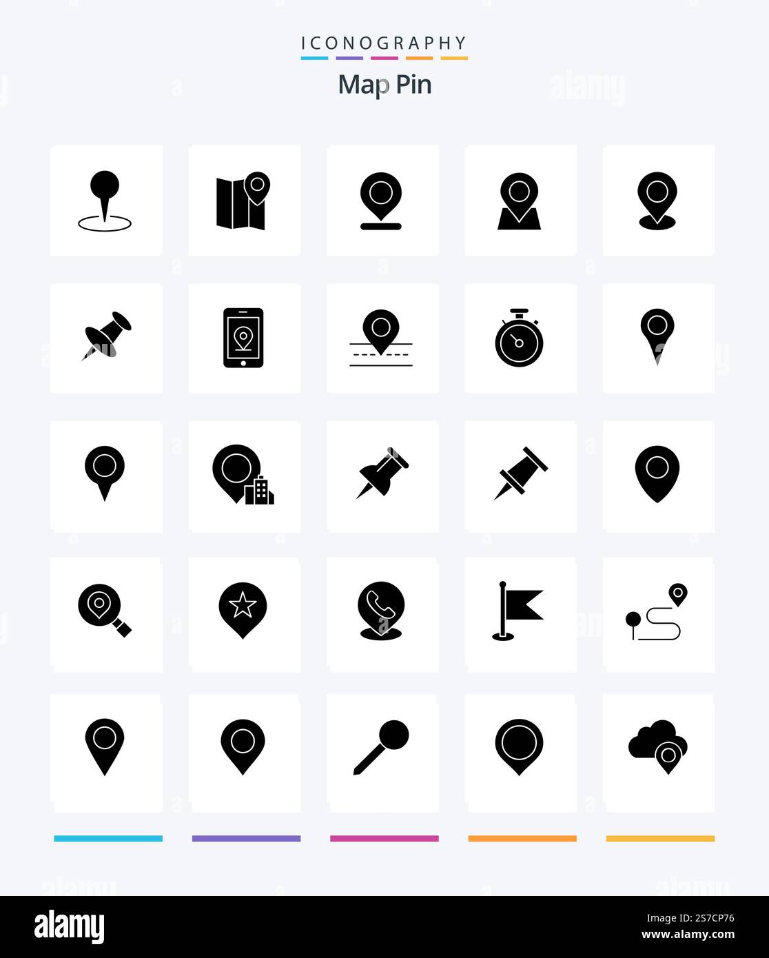 Creative Map Pin 25 Glyph Solid Black icon pack  Such As pin. map. internet. compass. way Stock Vector