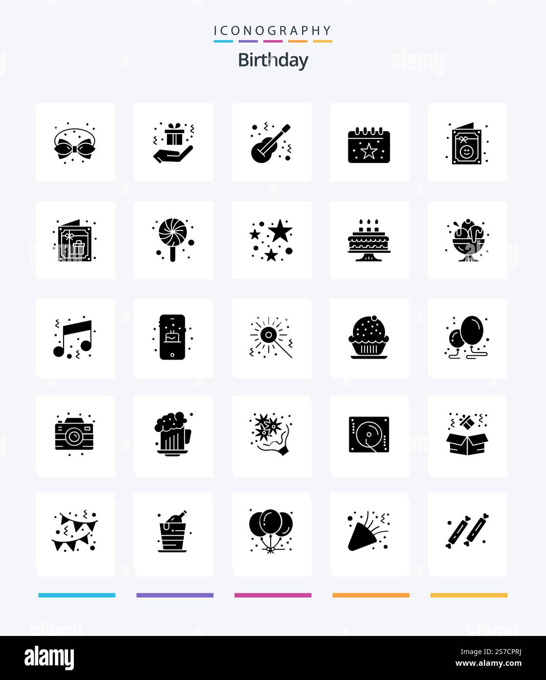 Creative Birthday 25 Glyph Solid Black icon pack Such As birthday. date ...