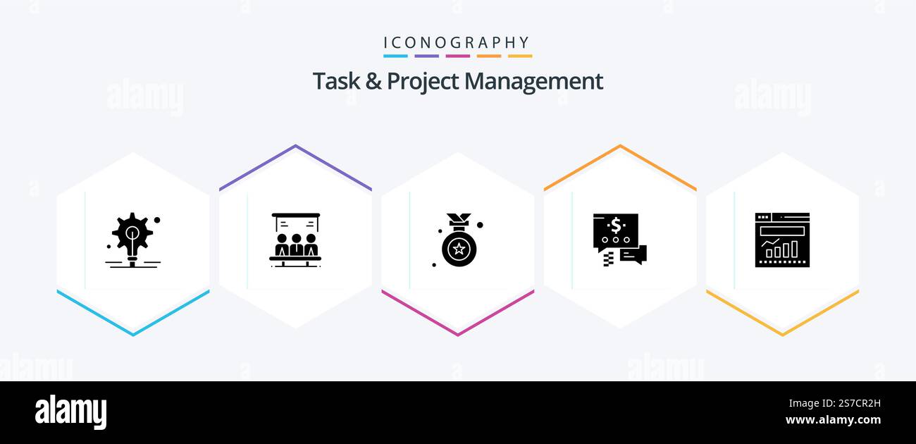 Task And Project Management 25 Glyph icon pack including . mail . user. chat . medal Stock Vector