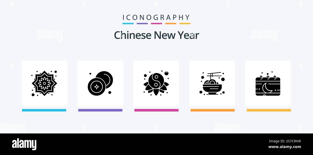 Chinese New Year Glyph 5 Icon Pack Including calendar. food. money ...