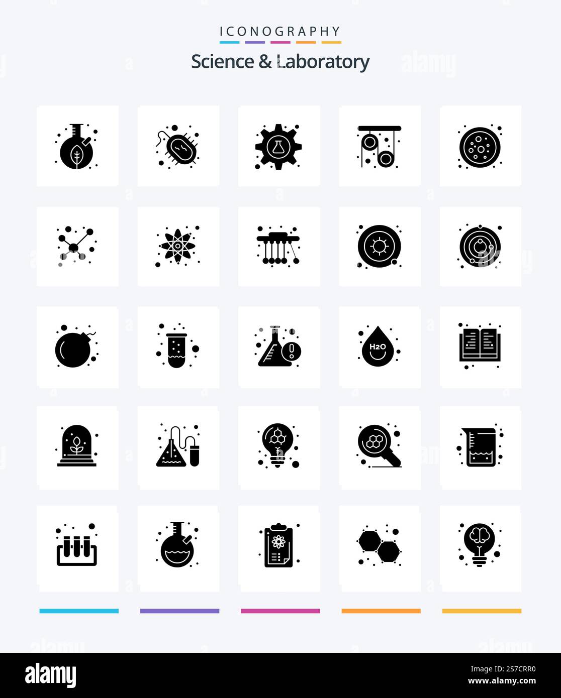 Creative Science 25 Glyph Solid Black icon pack  Such As science. pulley. research. physics. science Stock Vector