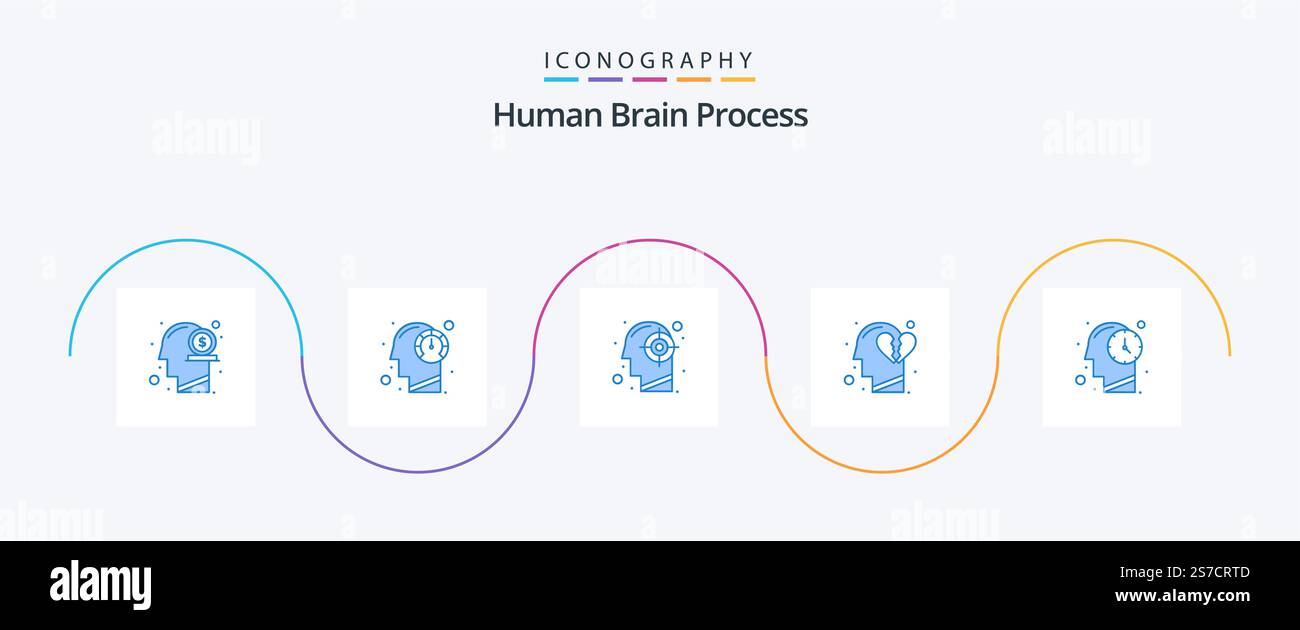 Human Brain Process Blue 5 Icon Pack Including head. emotions. mind ...