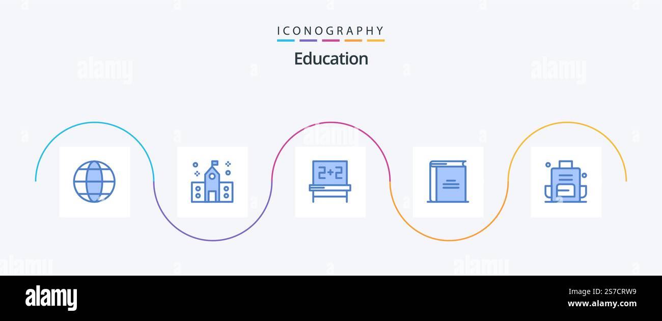 Education Blue 5 Icon Pack Including backpack. open book. school ...