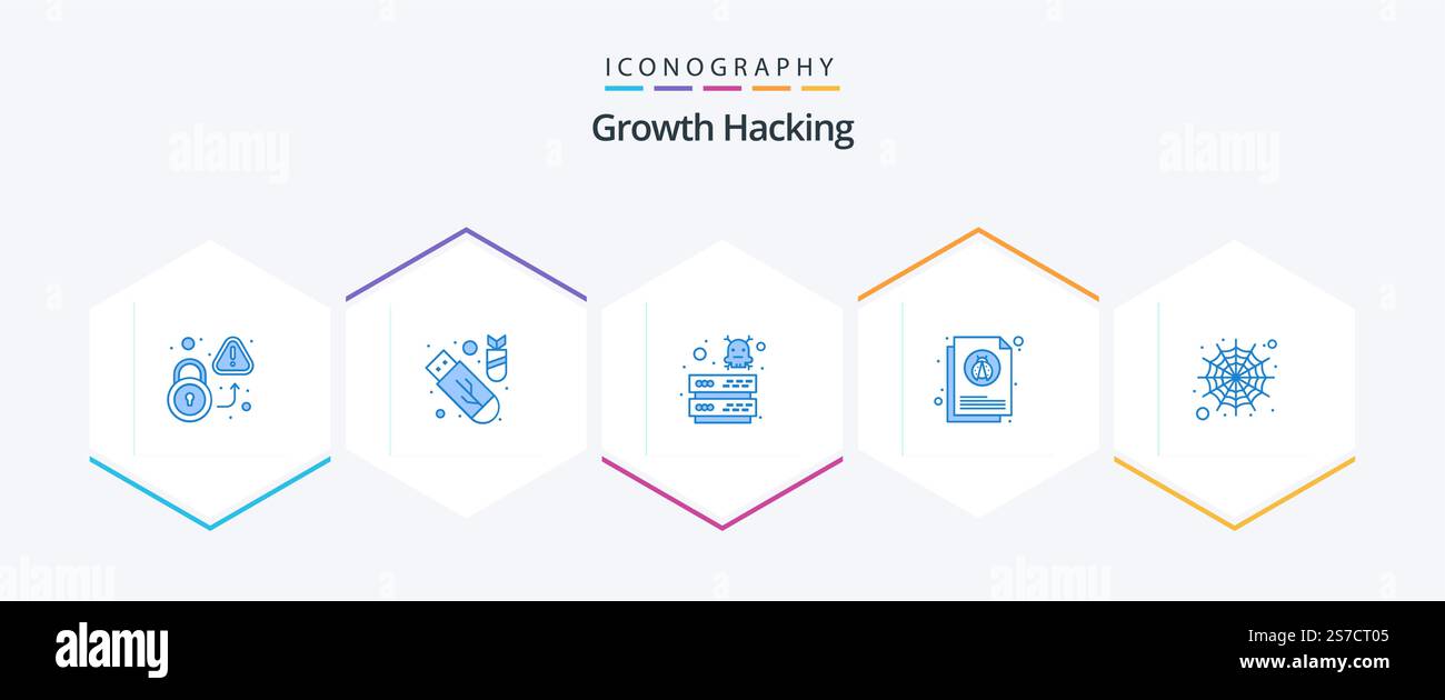 Hacking 25 Blue icon pack including insect. document. ddos. bug. server Stock Vector