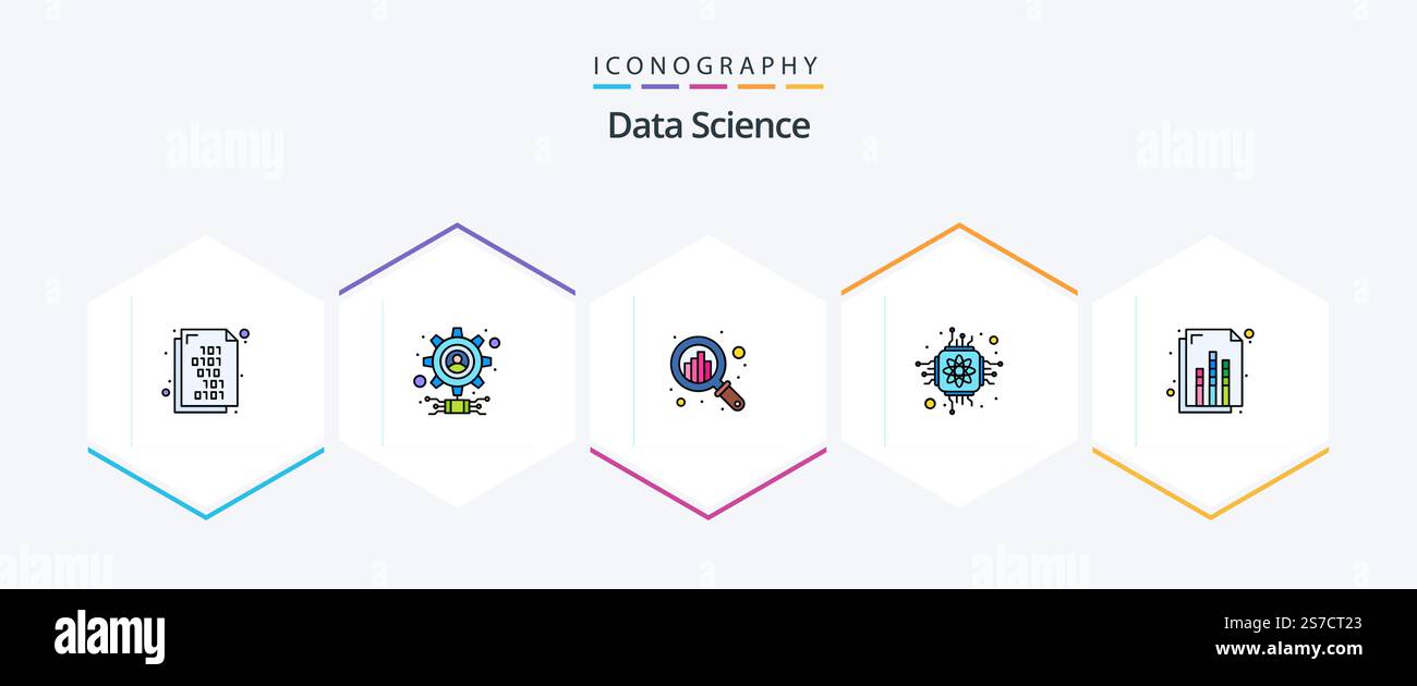 Data Science 25 FilledLine icon pack including graph. analytics. graph. science. microchip Stock Vector