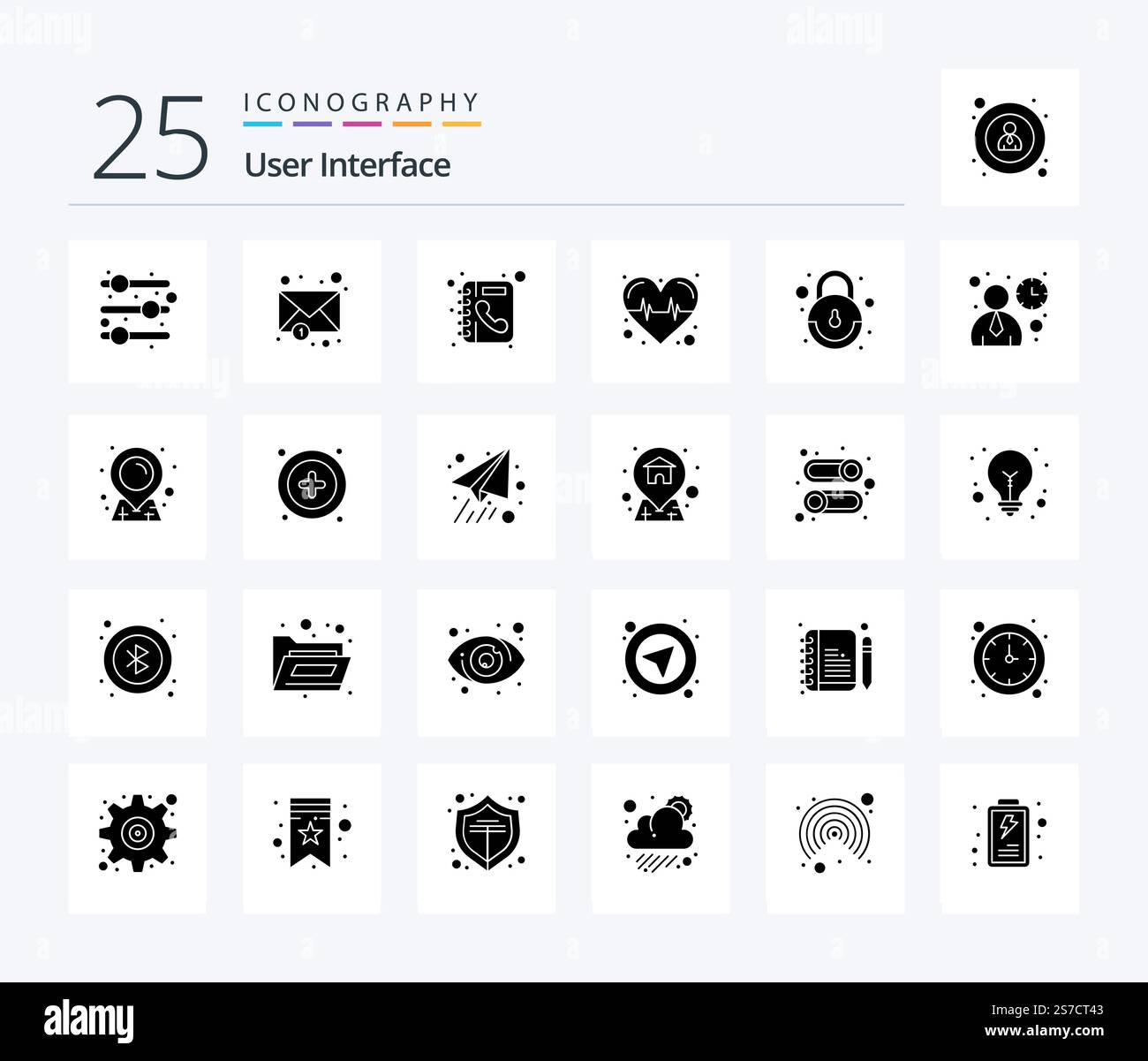 User Interface 25 Solid Glyph icon pack including user. interface. phone book. user. interface Stock Vector