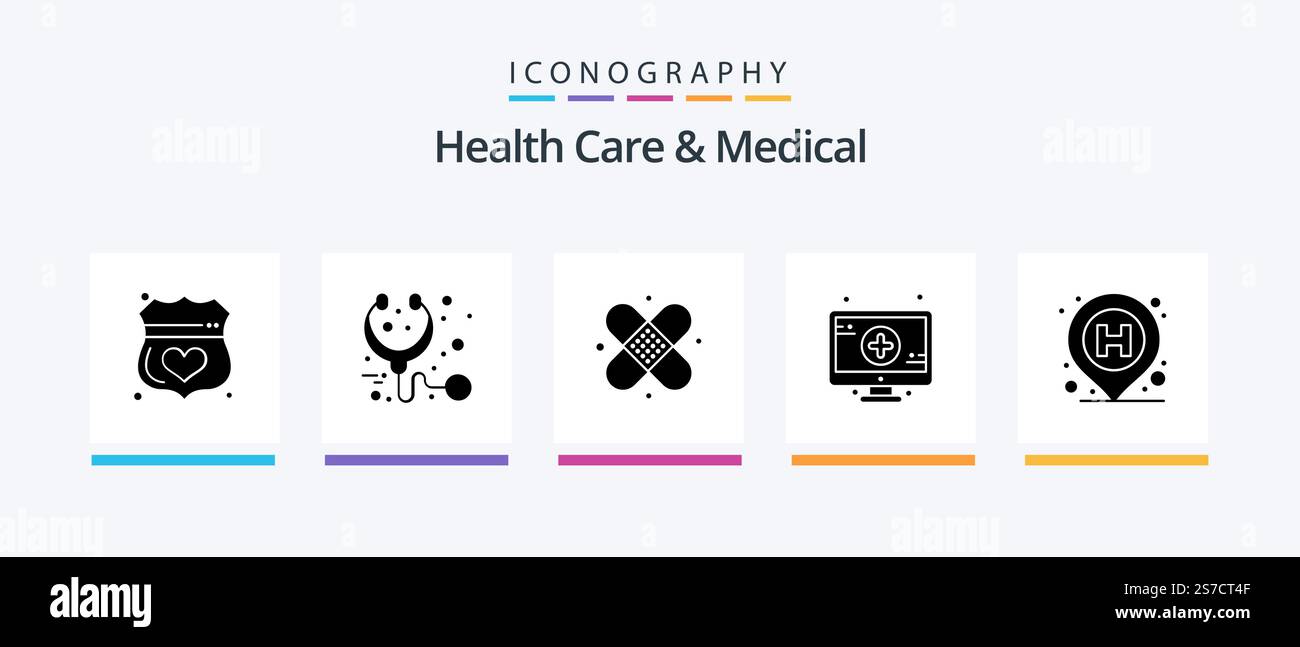 Health Care And Medical Glyph 5 Icon Pack Including location. sign ...
