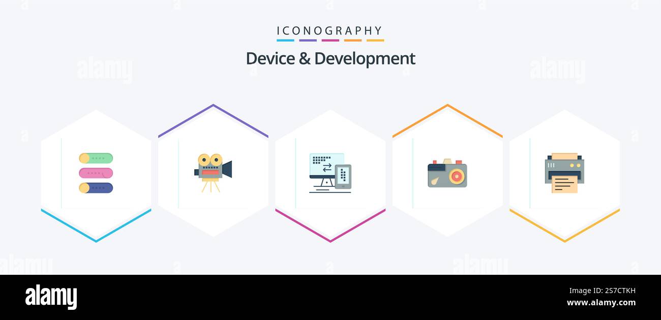 Device And Development 25 Flat icon pack including print. picture. computer. image. camera Stock Vector