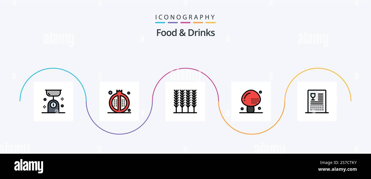 Food and Drinks Line Filled Flat 5 Icon Pack Including mushroom. food ...