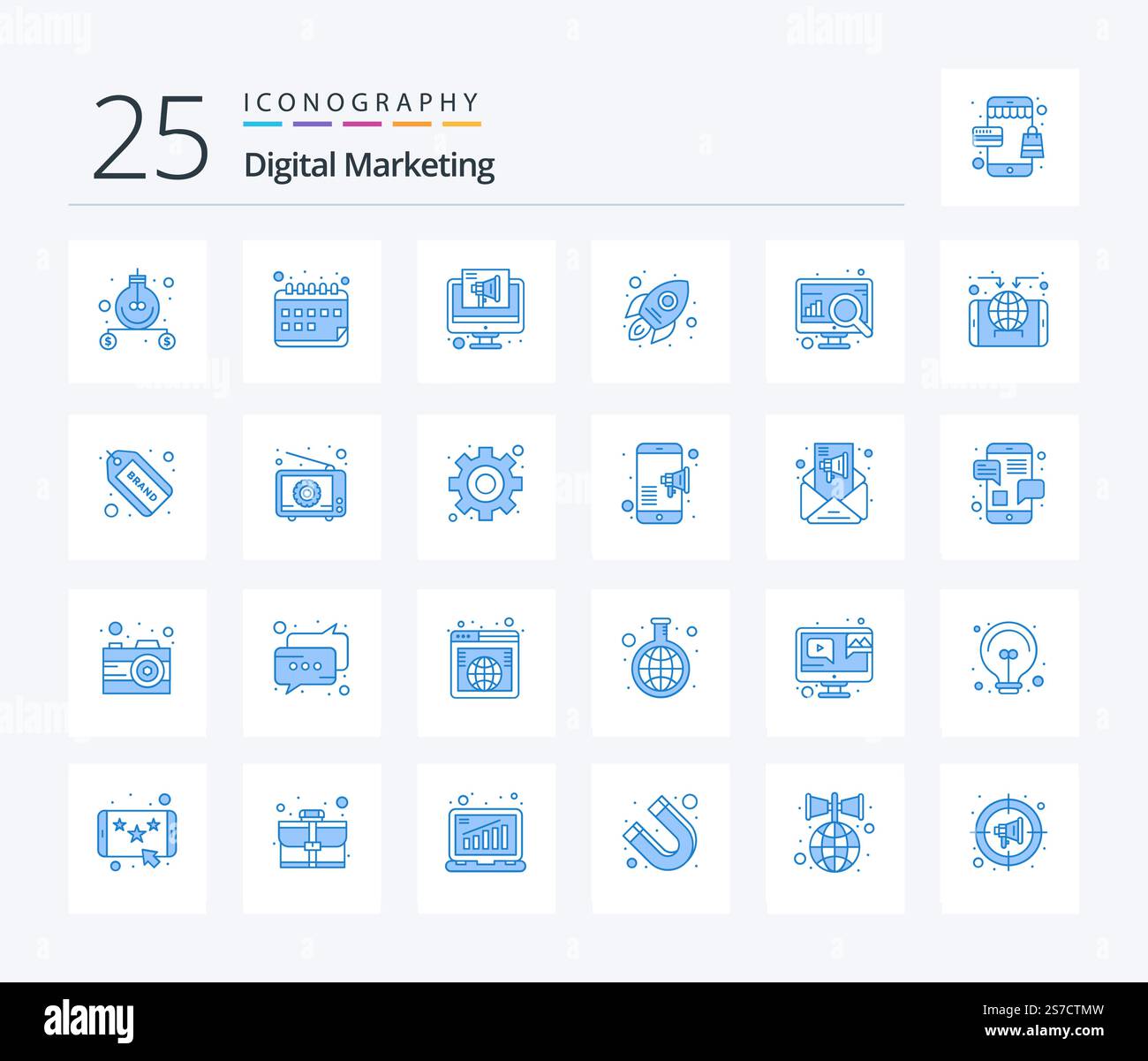 Digital Marketing 25 Blue Color icon pack including diagram. startup ...